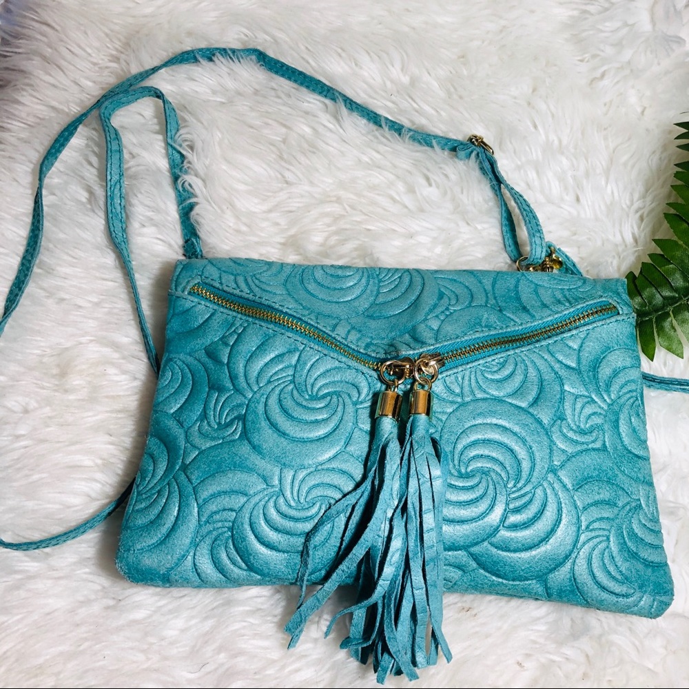 Borse  In Pelle made in Italy teal blue crossbody